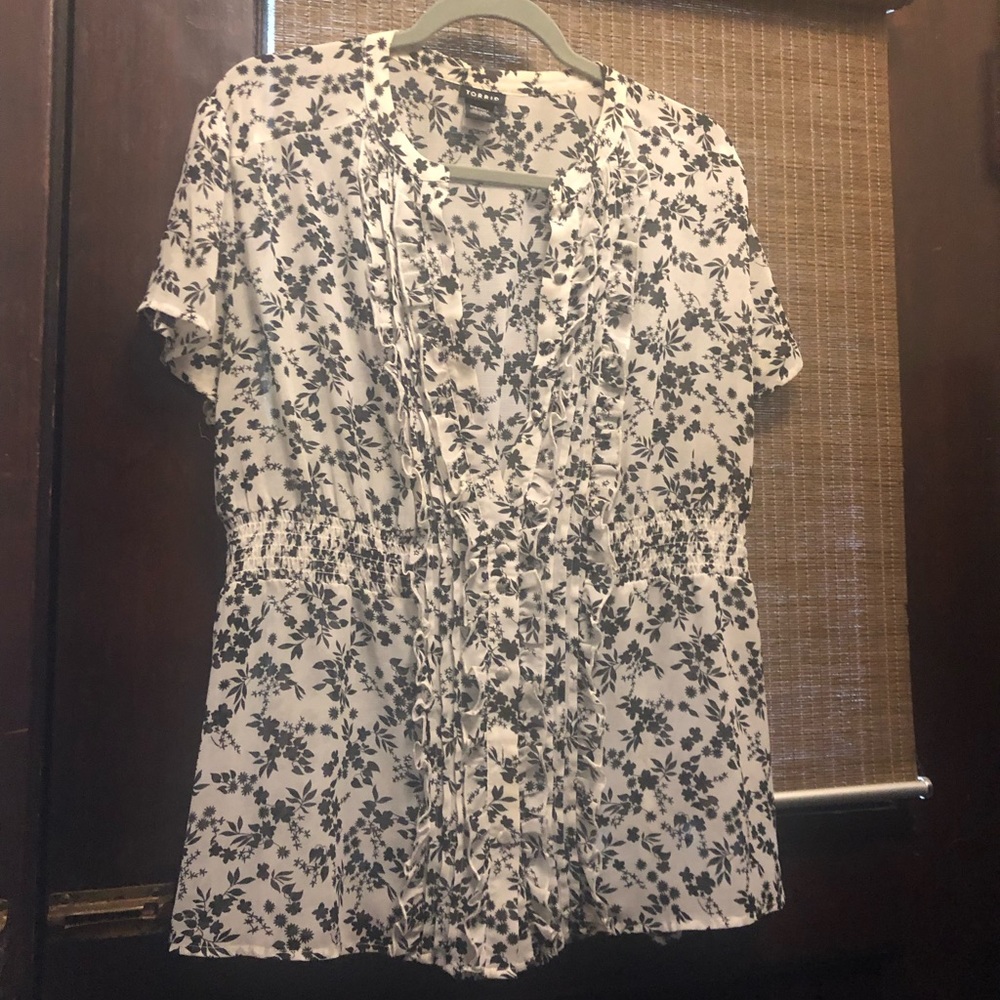 Torrid sheer white/black floral babydoll top